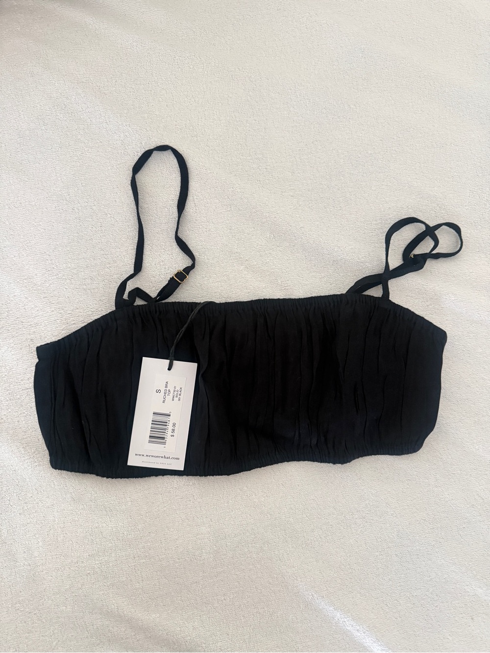 NWT- Weworewhat Black Ruched Bandeau bra Top with Adjustable Straps-S